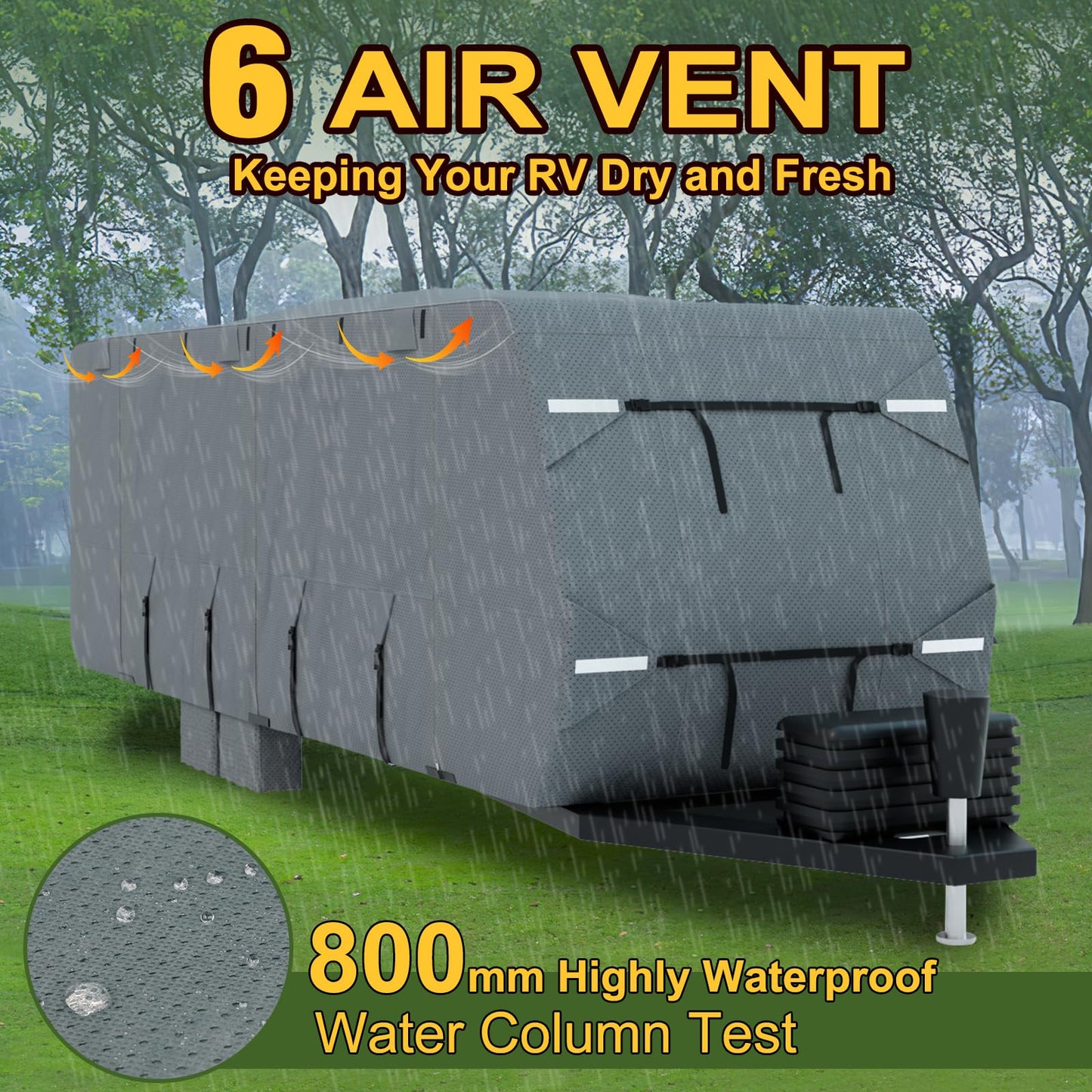 Mofeez Travel Trailer RV Cover, Extra-Thick Upgraded 7 Layers for Camper Cover 27'-30' Windproof Waterproof Rip-Stop RV Covers with Adhesive Repair Patches, 2Pcs Extra Straps & 4 Tire Covers
