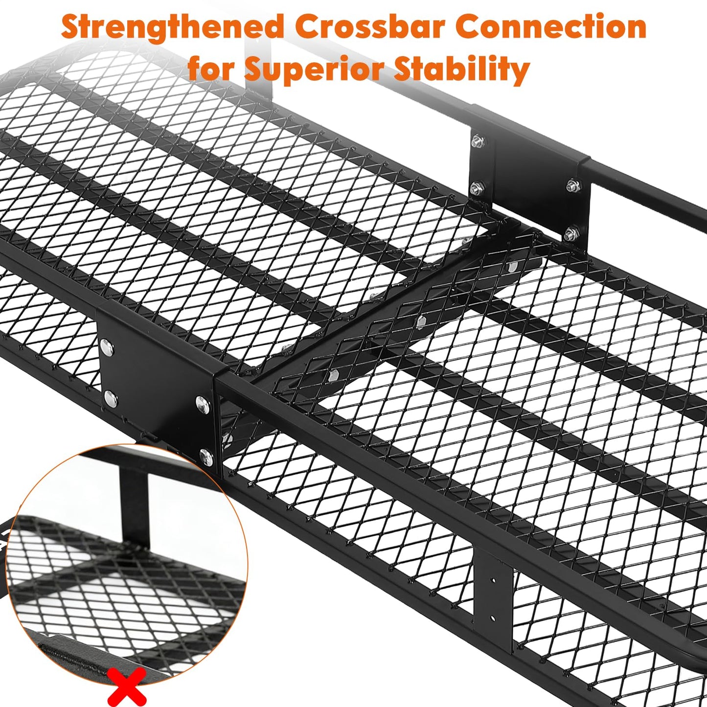Garvee 60x24x6 Hitch Carrier for 2 Inch Receiver, 500LB Capacity Hitch Mount Rack with Folding Cargo Basket, Rust-Resistant Coat