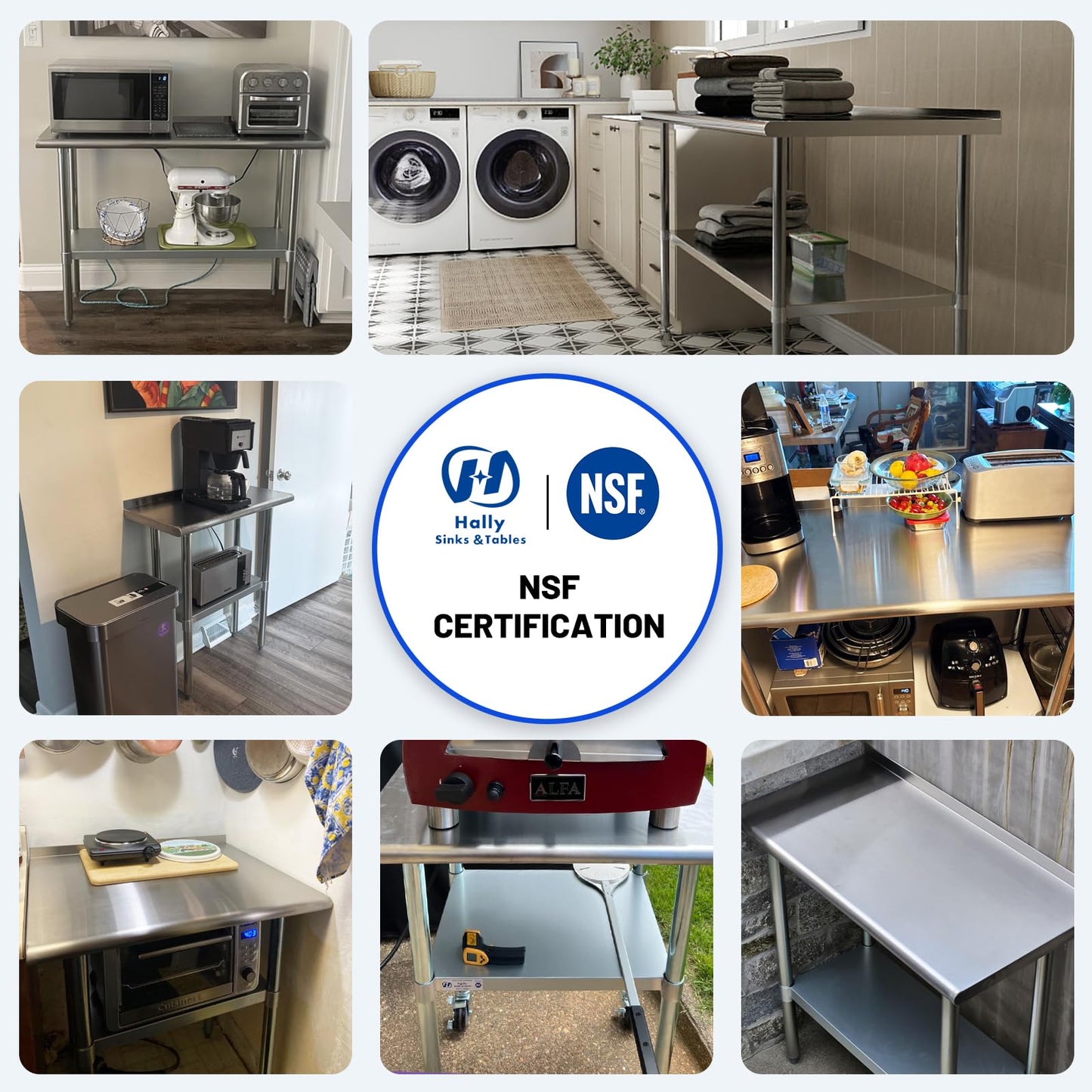 Hally Stainless Steel Table for Prep & Work 30 x 36 Inches with Caster Wheels, NSF Commercial Heavy Duty Table with Undershelf and Galvanized Legs for Restaurant, Home and Hotel