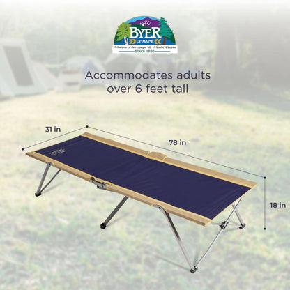 BYER OF MAINE Easy Cot - Extra Large Folding Cot - Heavy Duty for Indoor and Outdoor Use - Bed for Adults - 78”L X 31”W X 18”H - 330 lb Capacity