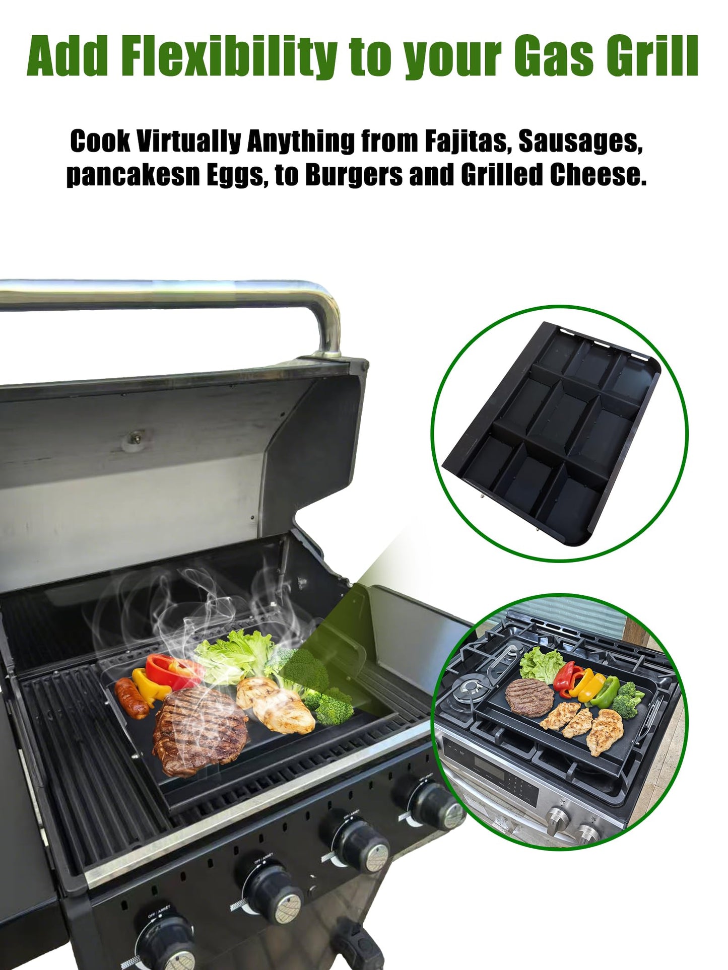 2026 Advanced Portable Steel Griddle, Griddle for Gas Grill, Non-Stick Coating, Universal Flat Top for Gas Grill/Stove/Oven/Campfire, Ergonomic Handle & Easy Clean for Outdoor BBQ & Camping, 23"x16"