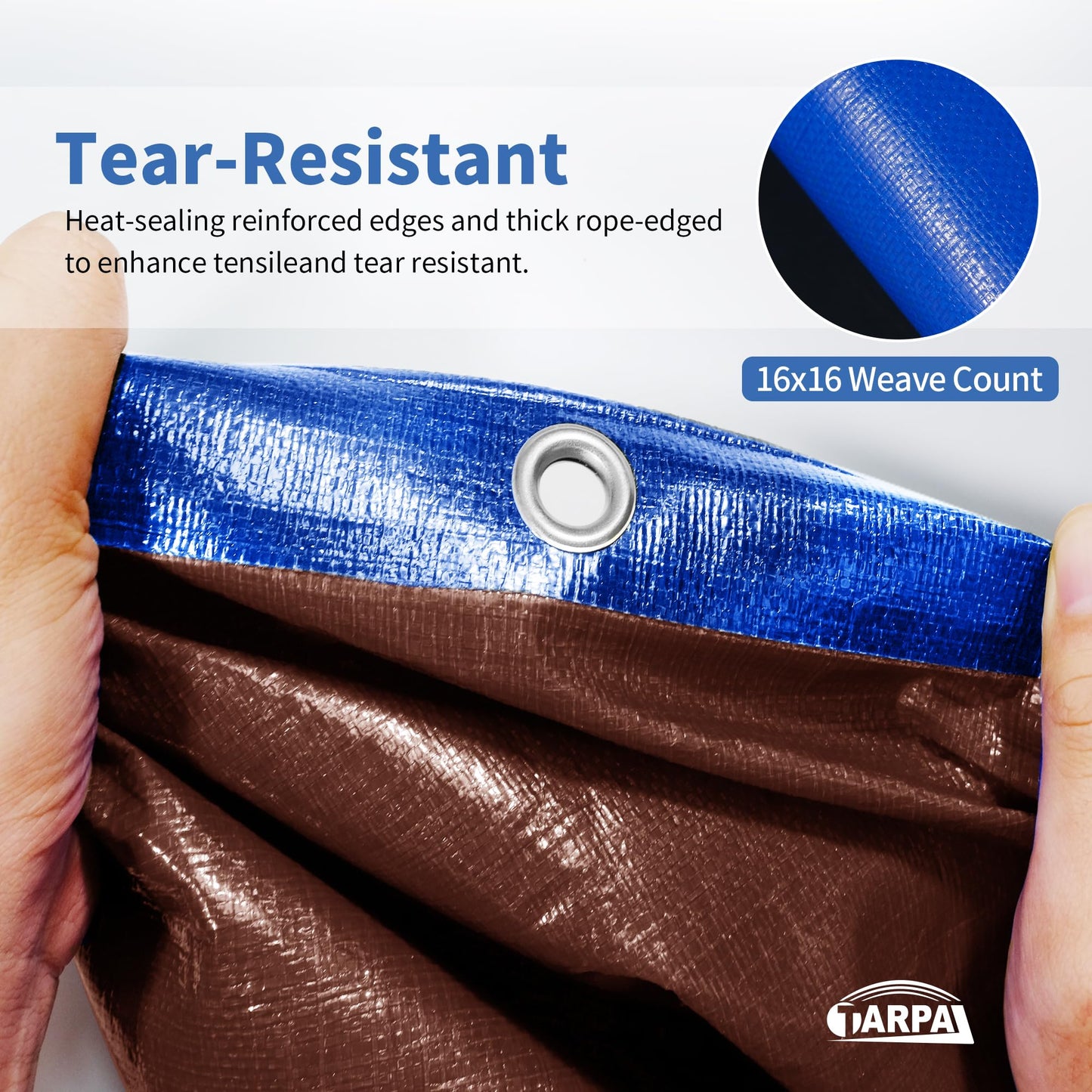 TARPAL 20x40ft Waterproof Heavy Duty Tarp 16Mil Thick with Metal Grommets Every 17.7" Large Multipurpose Tarp Tear-Resistant UV Protection Covers Roof, Pool,Car,Firewood&Outdoor Furniture(Blue/Brown)