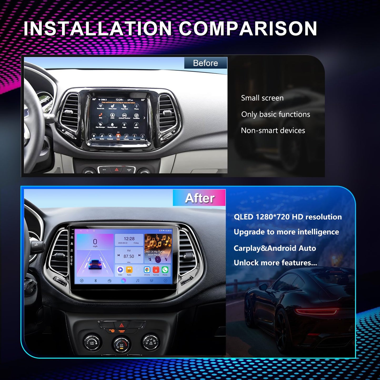 Car Radio Stereo for Jeep Compass 2017-2020,10" Android 13 Touchscreen Head Unit,Wireless CarPlay & Android Auto,GPS Navigation,HD Backup Camera,Mirror Link,WiFi 6,Bluetooth 5.4,FM,SWC