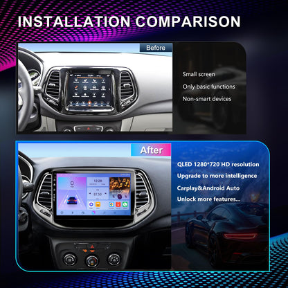 Car Radio Stereo for Jeep Compass 2017-2020,10" Android 13 Touchscreen Head Unit,Wireless CarPlay & Android Auto,GPS Navigation,HD Backup Camera,Mirror Link,WiFi 6,Bluetooth 5.4,FM,SWC