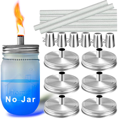 Aikeve Mason Jar Tabletop Torch Kits, 6 Pack with Fiberglass Wicks, Silver