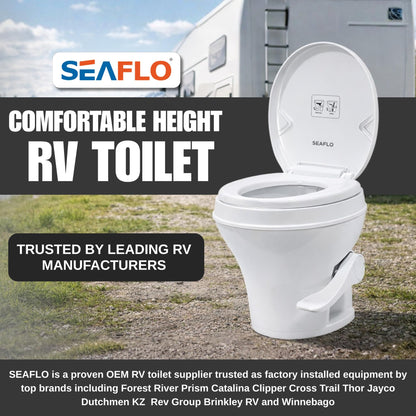SEAFLO RV Toilet, Residential Height 18.4", Gravity Flush Foot Pedal, Soft Close Seat, Camper Toilet for RV Motorhome Travel Trailer, White, SFRTPH-01-01, 4-Year Warranty