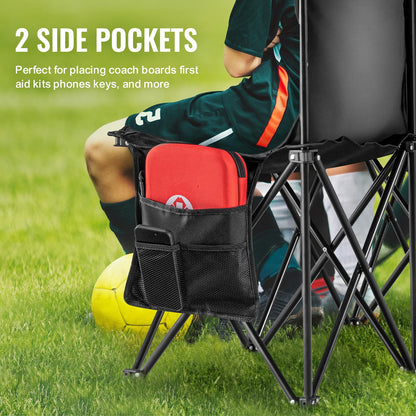 VEVOR Portable Folding Bench, 8 Seats Foldable Sideline Bench, Outdoor Camping Bench Chair with Carry Bag & Backrest, Team Sport Sideline Bench for Football Fishing, No Assembly Instant Seating, Black
