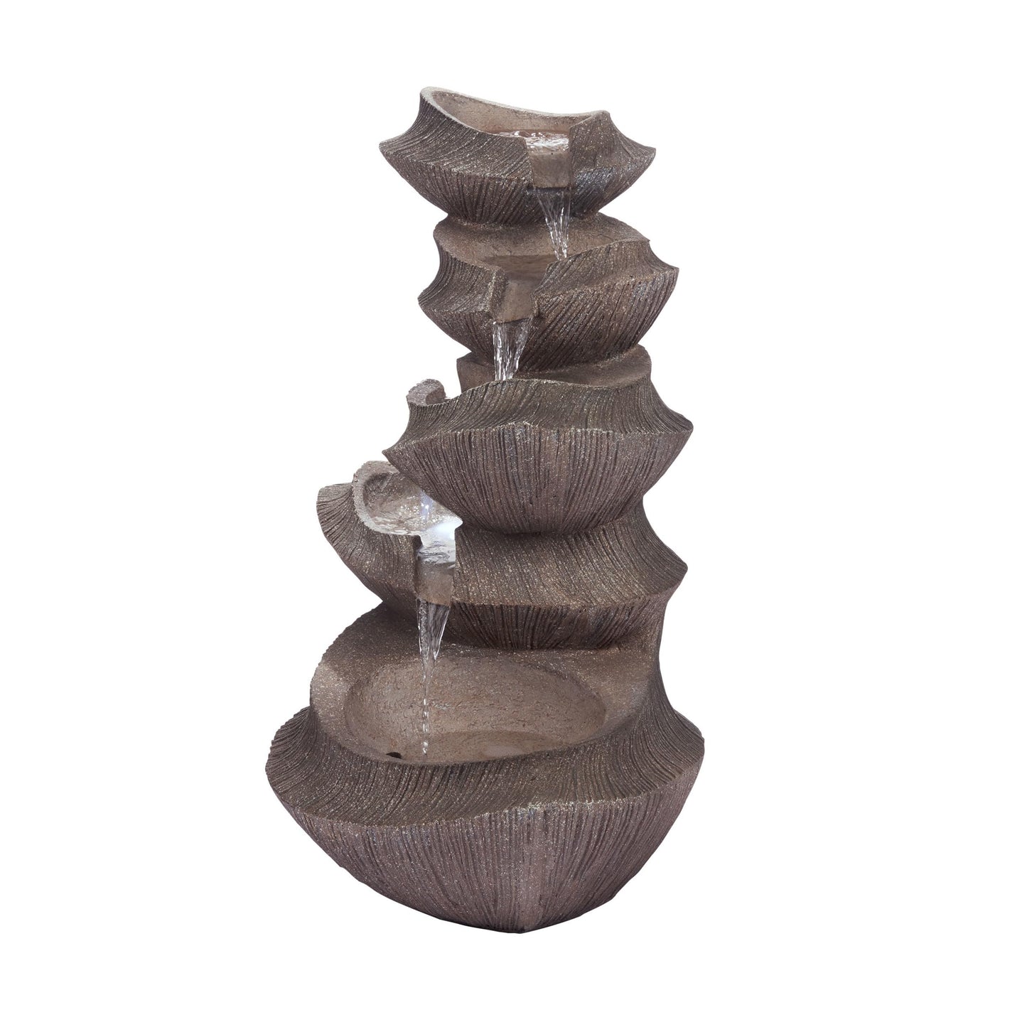 Alpine Corporation WIN1332L-BR Outdoor Floor Tiered Basin Fountain with LED Lights, Modern Basin Garden Fountain 31", Brown