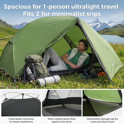 ATEPA Voyage 1 Person Backpacking Tent, Ultralight 20D SilNylon 4 Season Tent, 4000mm Waterproof Freestanding Camping Tent with Dual Doors & Expandable Vestibule for Hiking Bikepacking Mountaineering