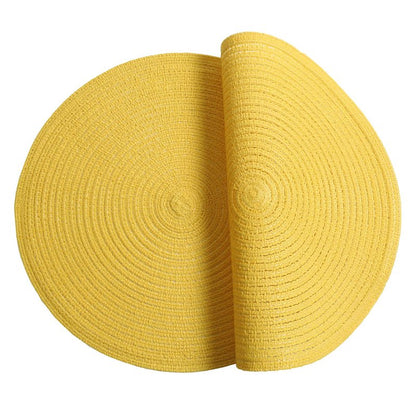 SHACOS Round Braided Placemats Set of 4 Washable Kitchen Table Place Mats Doilies Table Mats for Home Wedding Party Dining Table Decor (Yellow, 4)