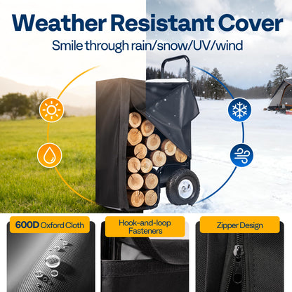 VIVOHOME Firewood Log Cart Carrier with Cover and 600D Oxford Cloth, 250 LB Capacity Heavy Duty Steel Log Carrier Dolly Hauler, Rolling Wood Rack Storage Mover for Easy Transport Indoor Outdoor Use