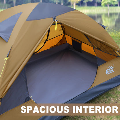 2 Person Backpacking Tent, Waterproof Windproof Two Person Tent, Lightweight Easy Setup 2 Man Tent for Camping, Hiking, Biking, Cycling, Motorbiking, Mountaineering - Khaki