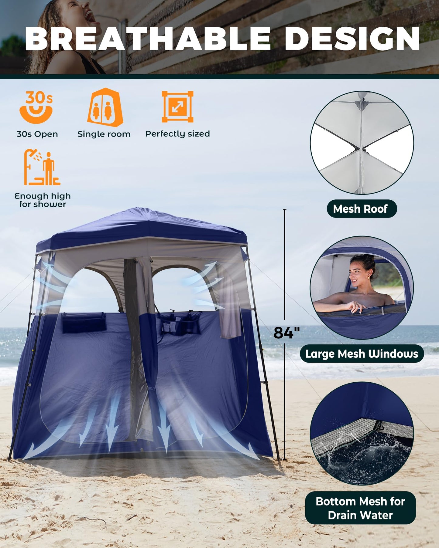 KingCamp Instant Shower Tent, Portable Superior Stable Privacy Shelter, 2 Large Rooms Outdoor Toilet Tent with Floor for Beach, Camping & Hiking, Setup in Under 60s