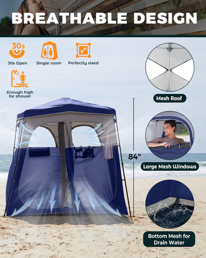 KingCamp Instant Shower Tent, Portable Superior Stable Privacy Shelter, 2 Large Rooms Outdoor Toilet Tent with Floor for Beach, Camping & Hiking, Setup in Under 60s