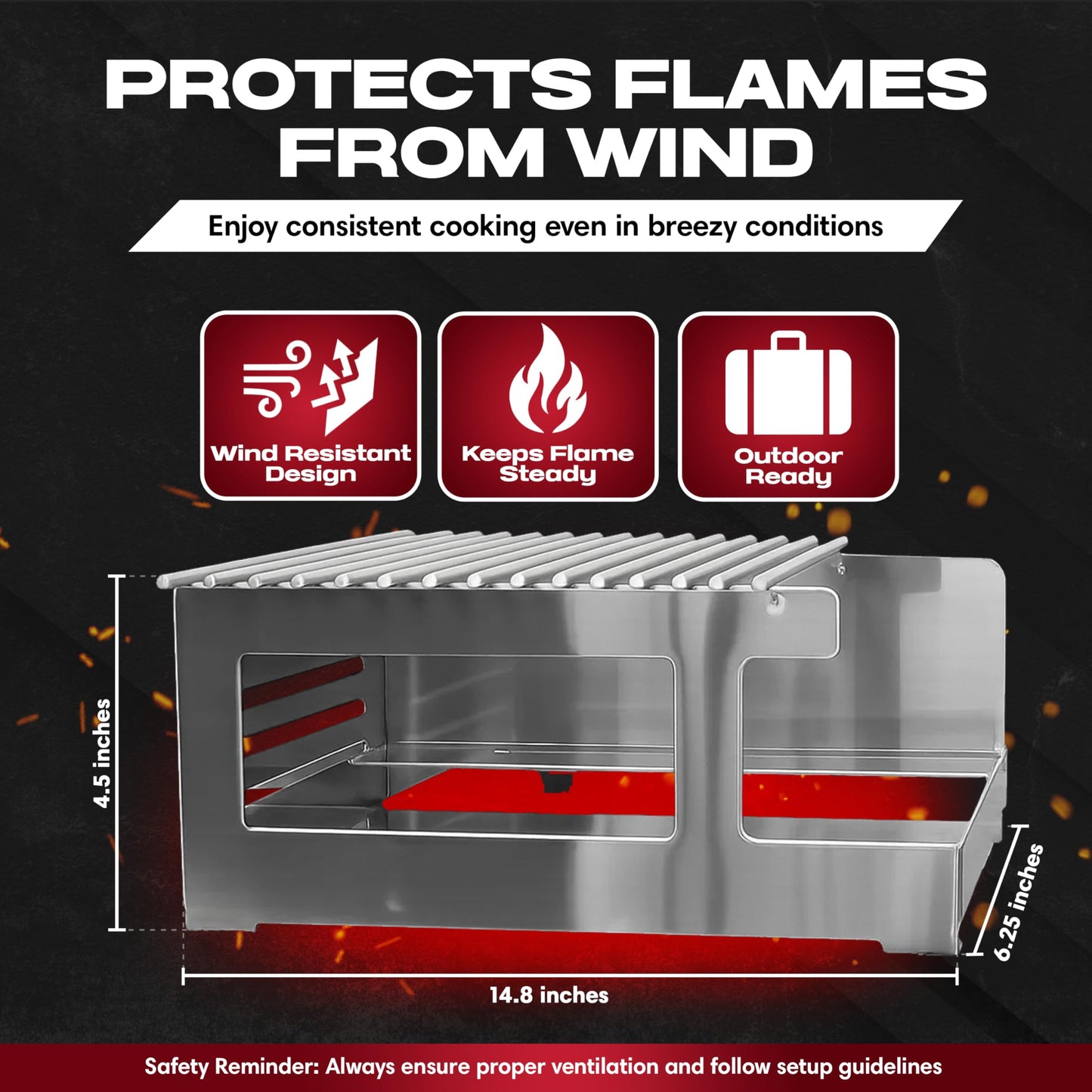 Chef Master Butane Stove Cover - Premium Stainless Steel Universal Fit - Any Standard Size Camping Stove - Portable Screen & Camping Wind Blocker - Camp Essentials for Outdoor & Indoor Cooking 90217
