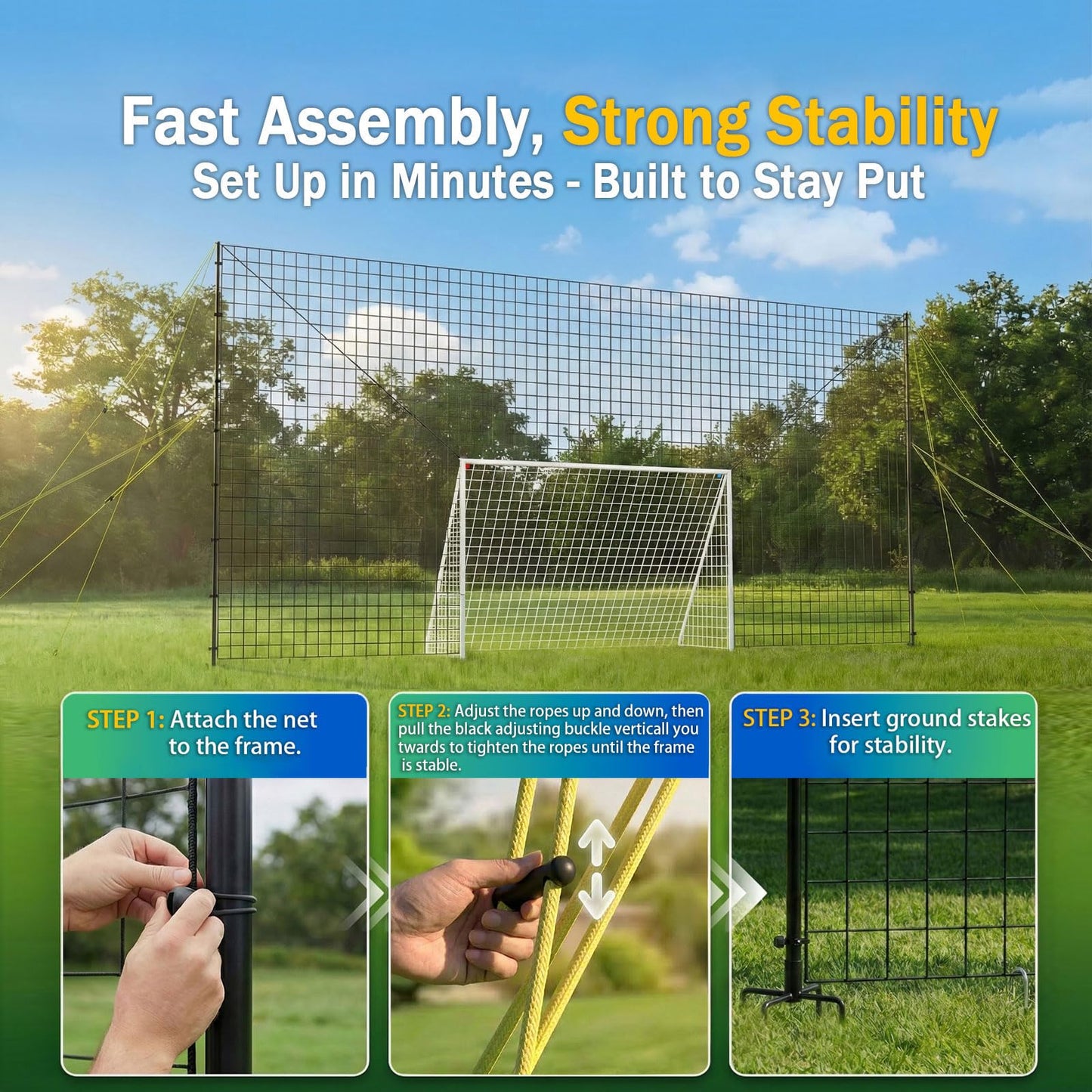 3-in-1 Soccer Goal with Rebounder & Backstop Net, Soccer Training Equipment for Backyard, Soccer Rebounder for Shooting, Passing & Ball Control, Kids & Youth (Junior)