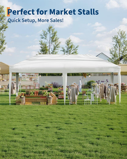 GarveeLife 10x20 Pop Up Canopy with 6 Sidewalls, Beach Ten with One Push Setup, Heavy Duty Outdoor Instant Canopy Tent with Portable Roller Bag, Silver Coated Top, 3 Adjustable Height, Sandbags,White