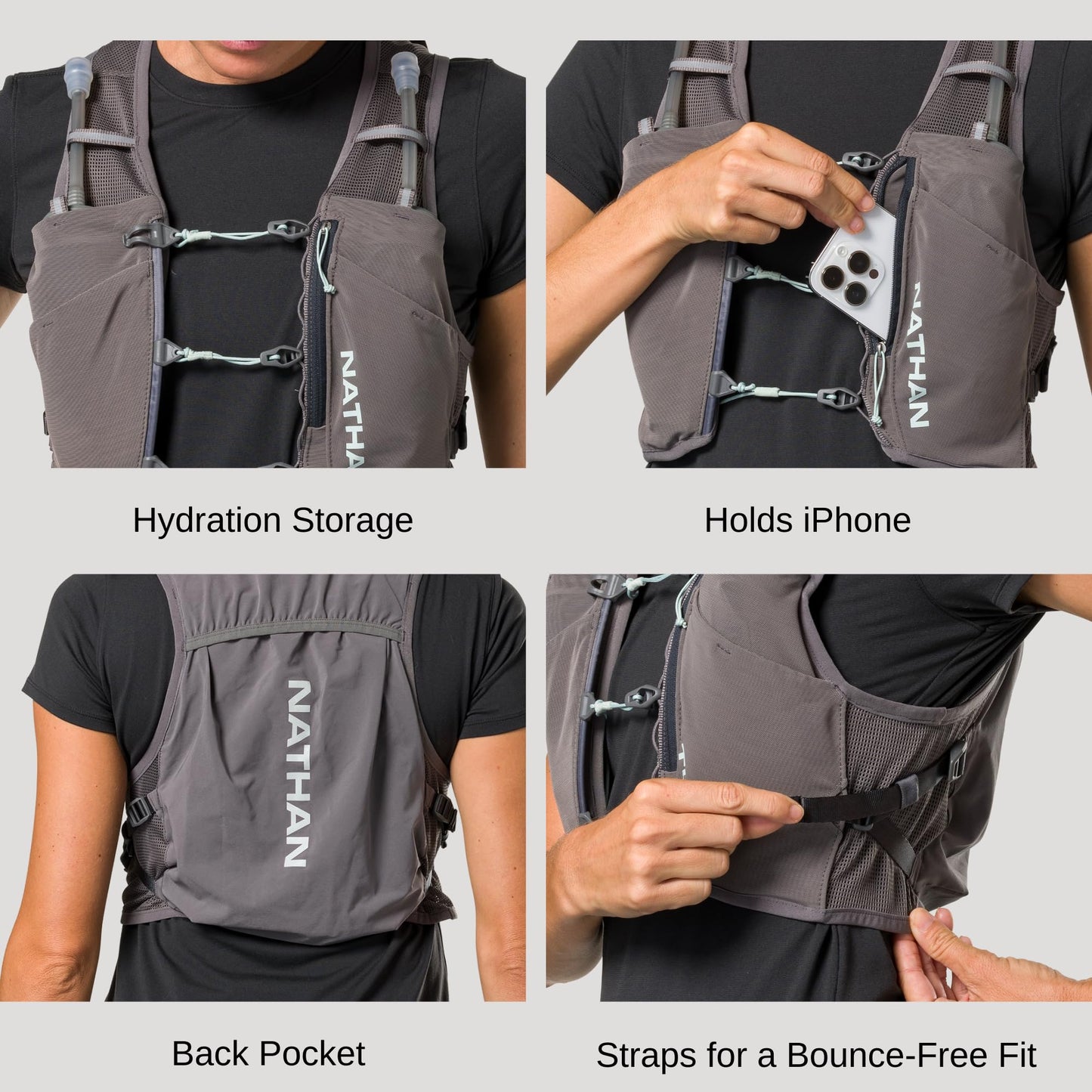 Nathan Women's Hydration Vest, Lightweight Breathable Running Gear with 2x14oz Hydrapak Flasks + 2L Bladder, Chafe-Free Mesh, Reflective for Visibility, Quick-Fit Setup, Pinnacle Breeze/Charcoal, L-XL