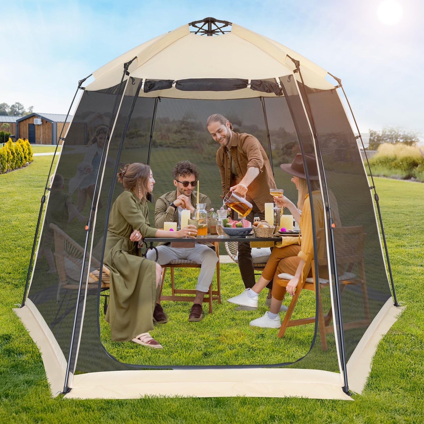 EighteenTek Screen House Gazebo, 4-6 Person Pop Up Screen Tent, Instant Screen Room with Carry Bag, Outdoor Mosquito Tent Pop-Up, Sun Shade Shelter for Patio, Garden, Backyard, Deck 10 x 10 x 7 FT