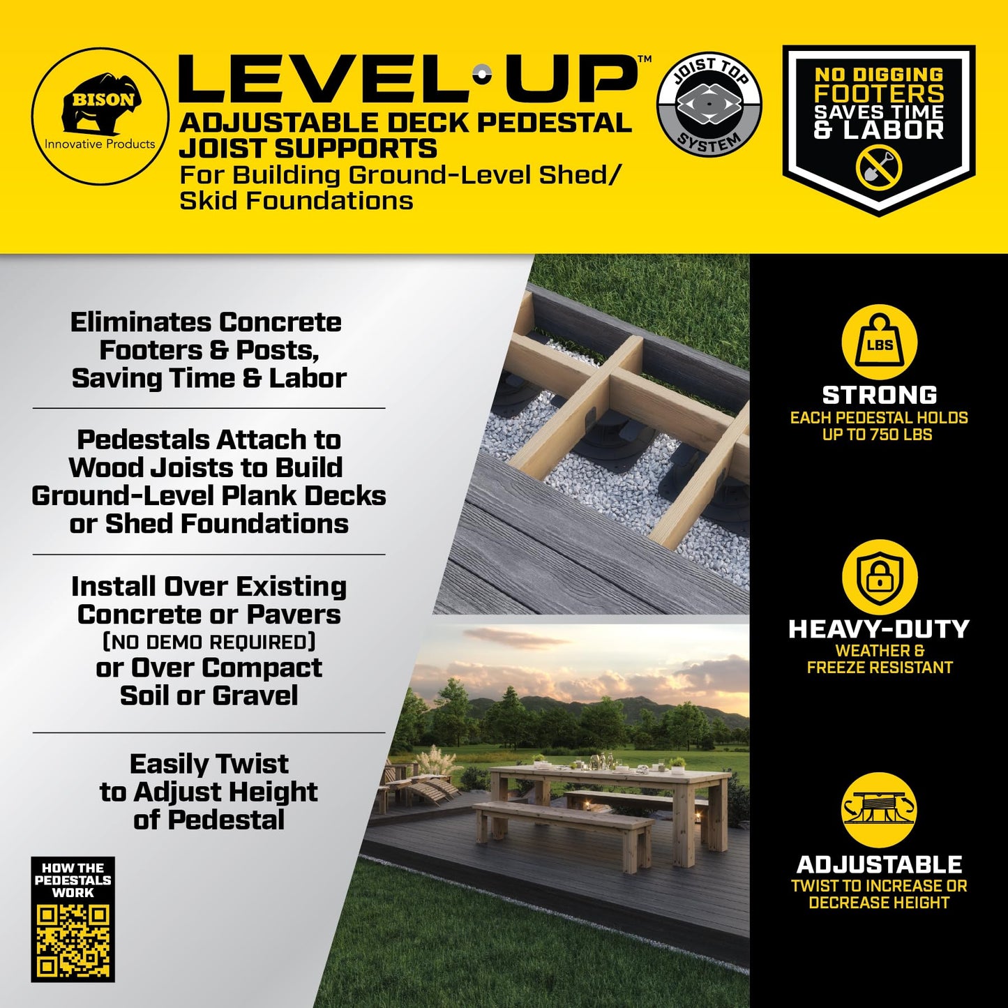Bison Level.Up System Adjustable Deck Pedestal Joist Support Kit, 12-Pedestal Kit (7079806002)