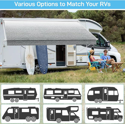 Glamful RV Awning Fabric Replacement 19.5oz Heavy-Duty Vinyl, 21FT(Fabric20'2") Camper Awning Fabric, Weatherproof, UV-Resistant, Cold-Crack Tested, Fit for RVs, Travel Trailers, Gray Fade