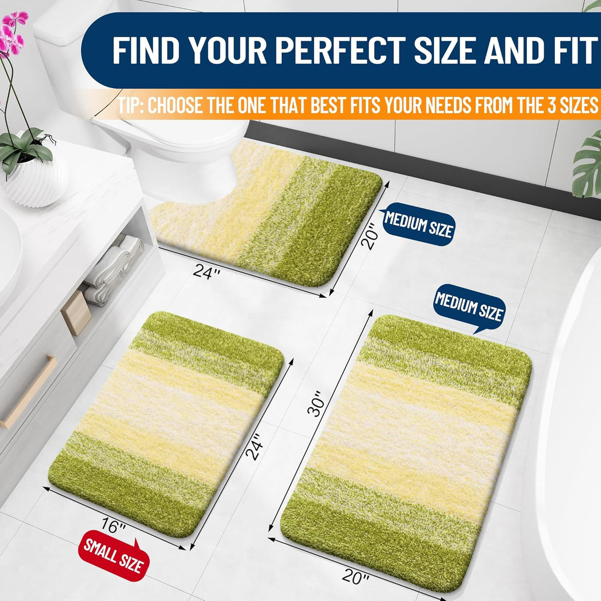 OLANLY Luxury U-Shaped Toilet Rugs - Extra Soft, Absorbent Microfiber Bath Mat | 24x20, Olive Green