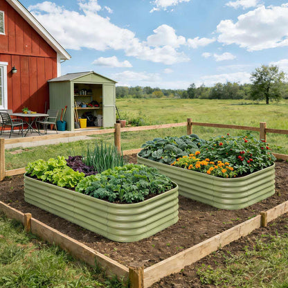 Annoell Galvanized Raised Garden Bed 8x4x1.5 ft, 18" Tall Metal Planter for Outdoor Plants Vegetable Herb Leafy Green, Modular Raised Flower Bed with Rust Resistant Coating - Sand Beige