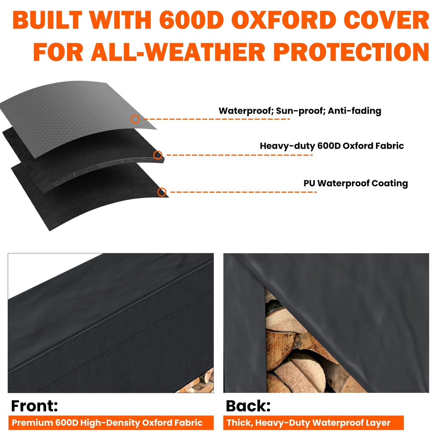 Ultrawall 8ft Heavy Duty Firewood Rack with Waterproof Cover, Freestanding Wood Log Holders for Firewood, Indoor/Outdoor Wood Storage Rack