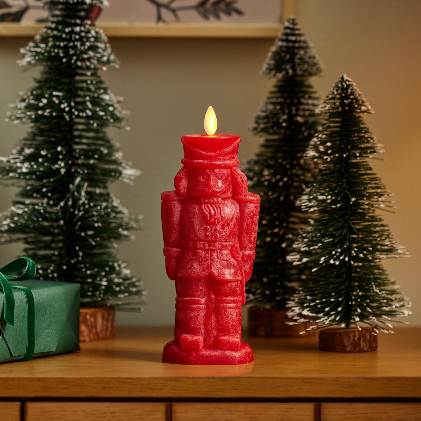 Luminara - Flameless Holiday LED Candle Battery Operated Moving Flame - Red Nutcracker - Pack of 1-3x7 - Unscented Indoor Realistic Flickering Safe