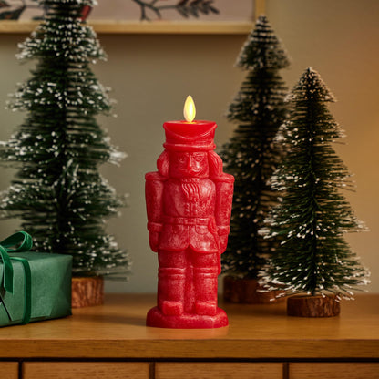Luminara - Flameless Holiday LED Candle Battery Operated Moving Flame - Red Nutcracker - Pack of 1-3x7 - Unscented Indoor Realistic Flickering Safe