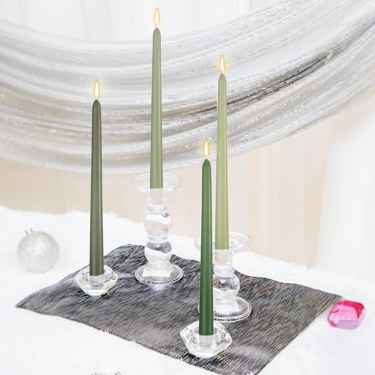 MTLEE 10 Inch Long Tapered Candle Stick Bulk Smokeless Unscented Burning Candlestick Paraffin Wax with Cotton Wick for 4th of July Dinner Anniversary Wedding Party Church(Gradient Green,16 Pcs)