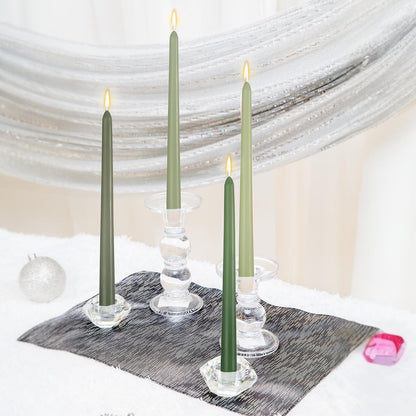 MTLEE 10 Inch Long Tapered Candle Stick Bulk Smokeless Unscented Burning Candlestick Paraffin Wax with Cotton Wick for 4th of July Dinner Anniversary Wedding Party Church(Gradient Green,16 Pcs)