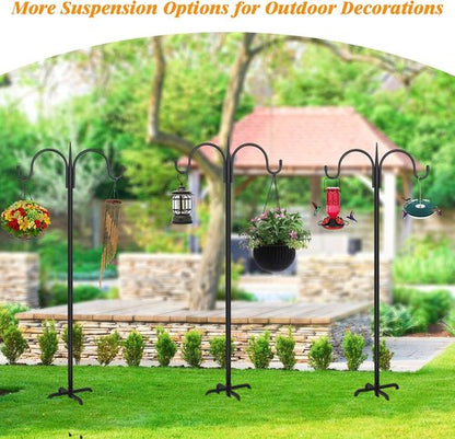 Feed Garden Adjustable Double Shepherd's Hook - 76 Inch Heavy Duty Bird Feeder Pole | 5 Prong Base for Hanging Plants & Lanterns (2 Pack)