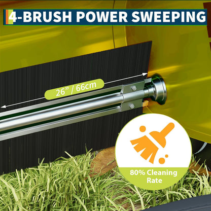 26-Inch Push Lawn Sweeper, Extra-Wide 4-Brush Yard Sweeper with 7 Cu.ft. Mesh Collection Bag, Heavy-Duty Steel Frame, Height-Adjustable Leaf & Grass Sweeper for Lawn, Yard, Sidewalk & Driveway