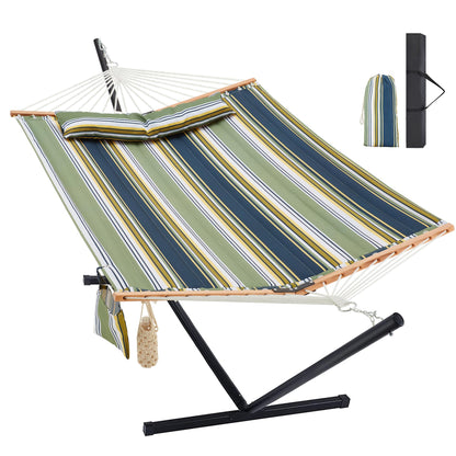Homgava Two Person Hammock with Stand for Outside Heavy Duty, Outdoor Patio Hammock with Portable Steel Stand, Large Double Hammocks,480lbs Capacity.(Grey Stripes)