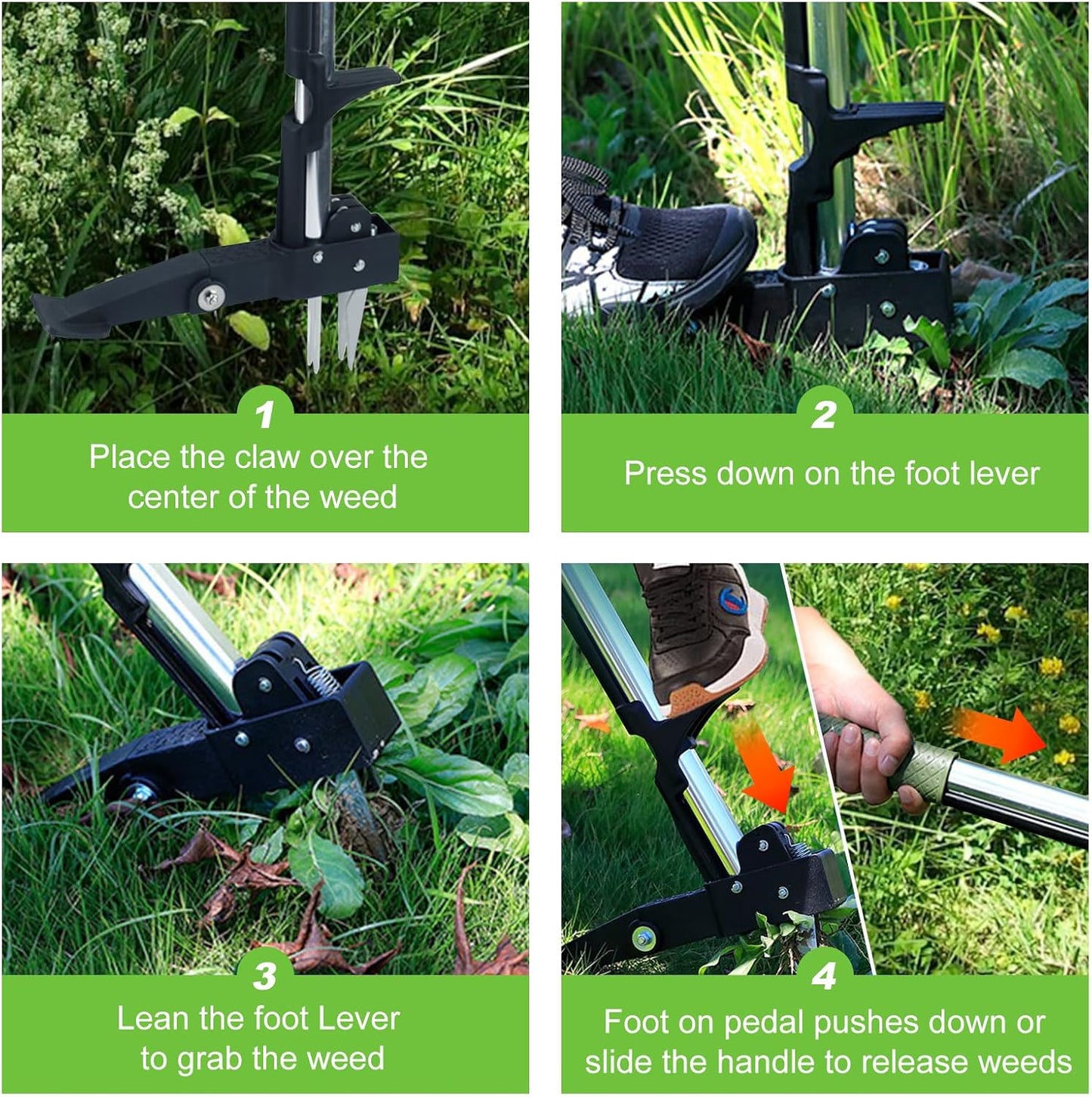 Tefola Stand Up Weeder - Long Handle Weed Puller with 4 Stainless Steel Claws | Turquoise