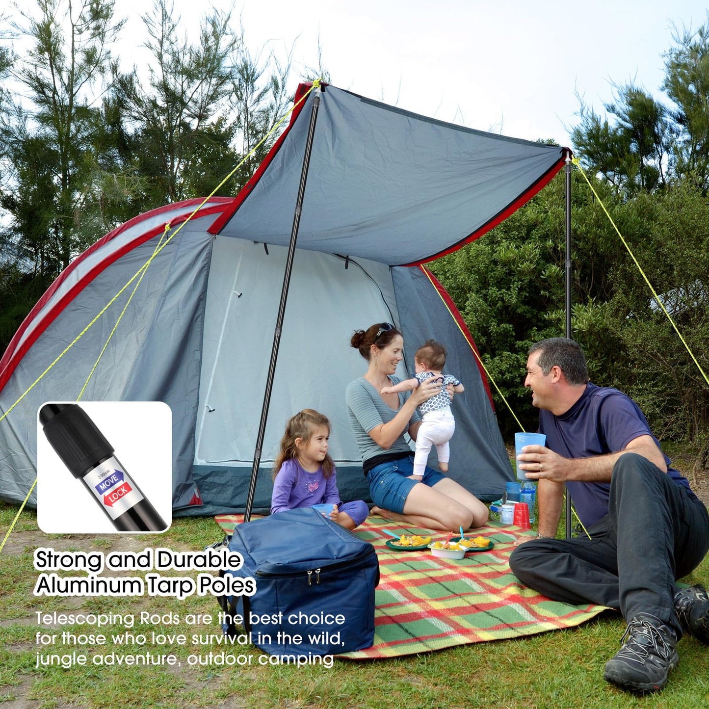 MorningRo 6 Pcs Adjustable Tarp Poles 8.2ft Telescoping Heavy Duty Aluminum Tent Poles Replacement Lightweight Portable Canopy for Tarp Outdoor Camping Hiking Backpacking Awning