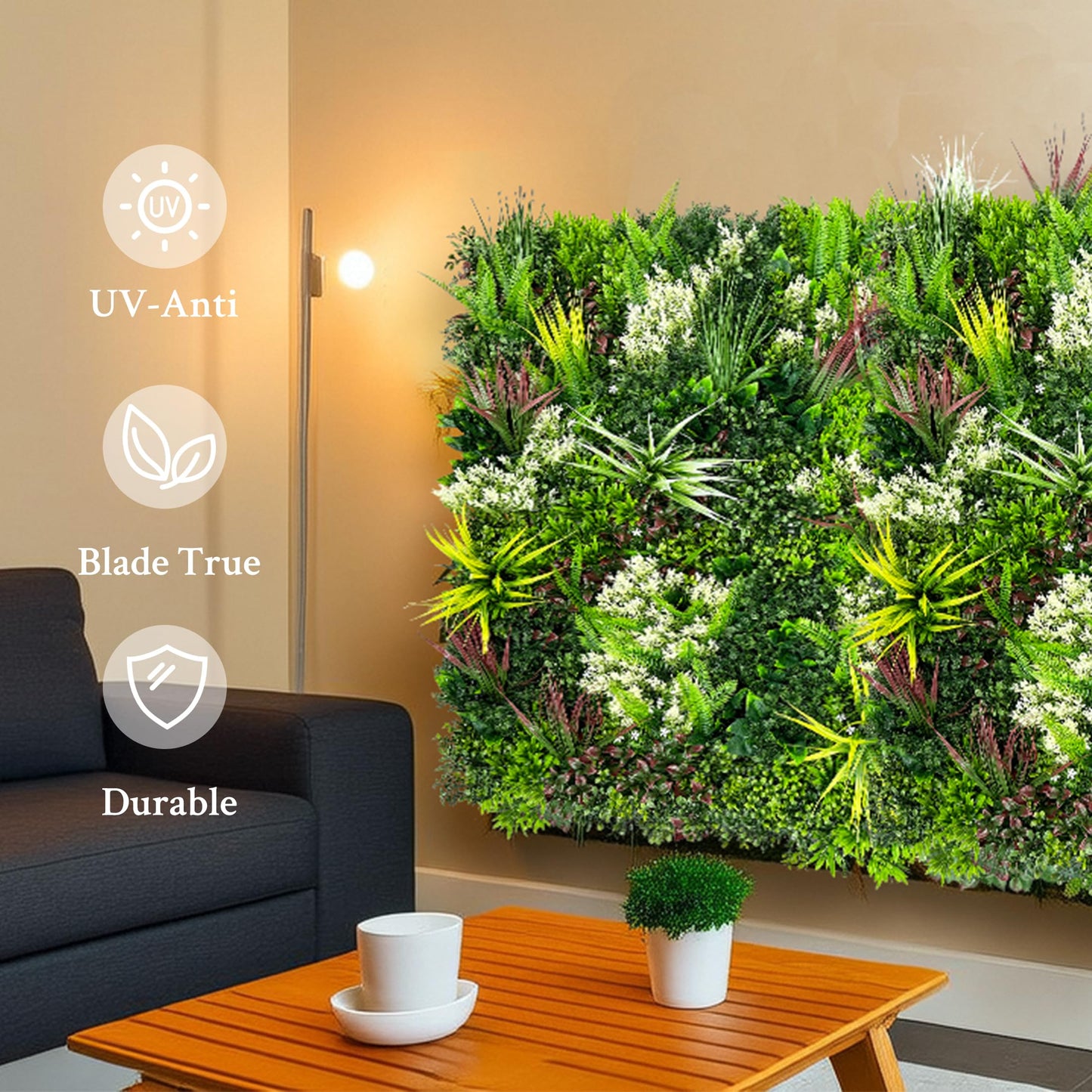 ODTORY Artificial Plant Wall Panels: 20"×20" 8P UV-Anti Faux Grass Wall Backdrop Boxwood Ivy Fence Privacy Screen Fake Greenery Leaf Hedge for Outdoor,Indoor,Garden,Backyard and Home Decor