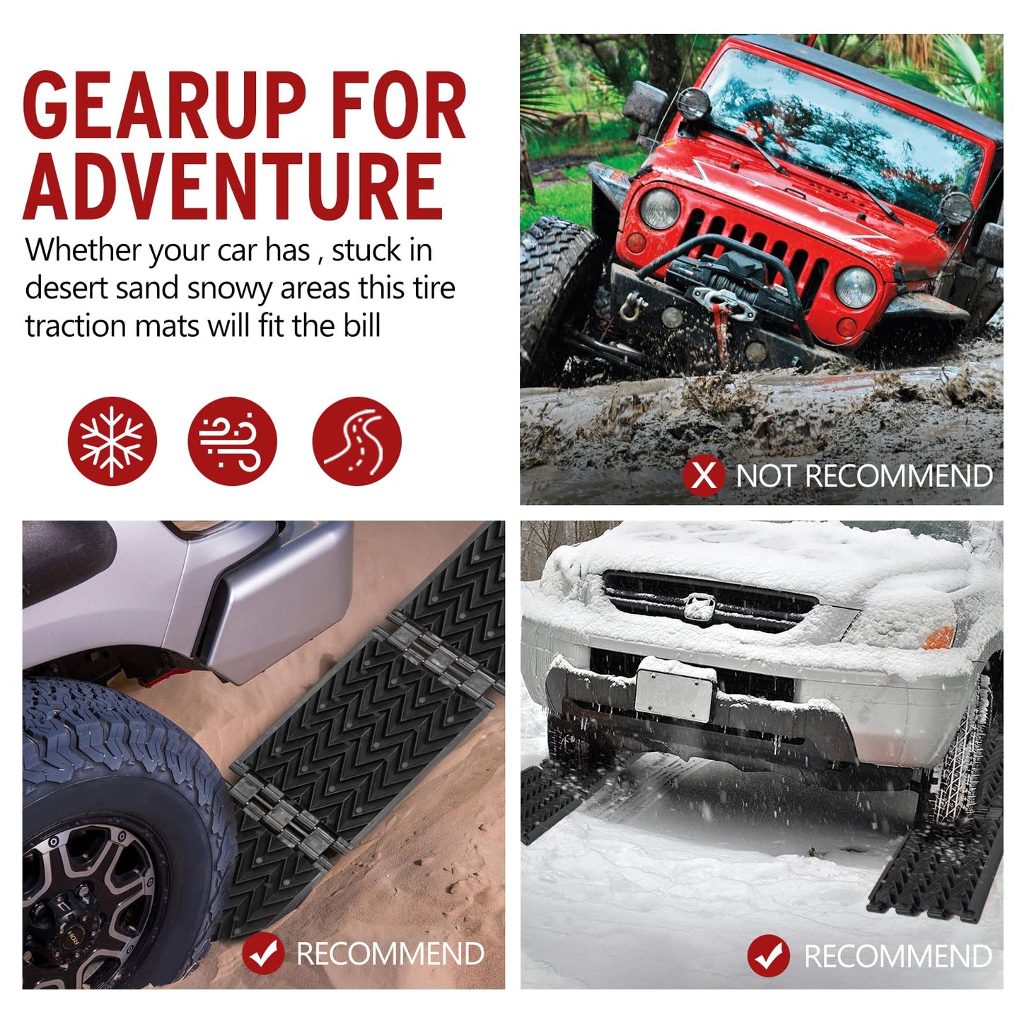 BUNKER INDUST Tire Traction Mats Foldable, Portable Recovery Track Boards + Short Recovery Track Traction Mats
