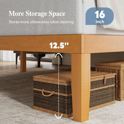 DUMOS Twin Size Solid Wood Bed Frame 16 Inches, Sturdy Platform Bed with Heavy Duty Wood Slat Support, No Box Spring Needed, Easy Assembly, Natural Pine