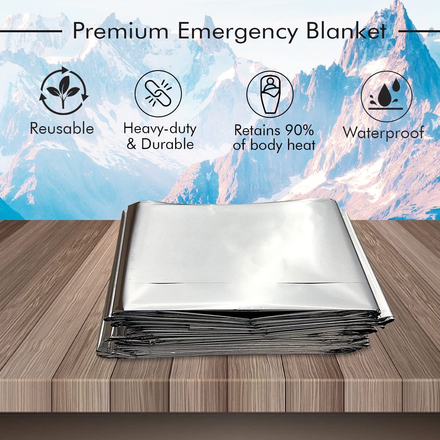 NOVAMEDIC Emergency Mylar Foil Thermal Blankets - Pack of 200, 84"x52", Individually Wrapped, Waterproof Survival Blanket for Camping, Outdoors, First Aid Kit & Travel, Lightweight & Compact, Silver