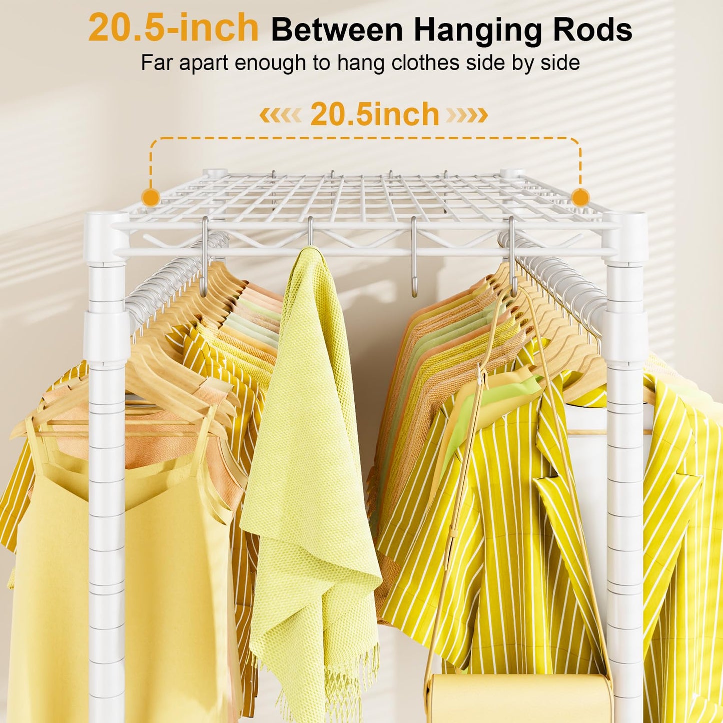 ULIFHOME P4 Rolling Clothes Rack Heavy Duty, Clothing Racks for Hanging Clothes, Freestanding Garment Racks with Wheels, Metal Portable Closet Rack 35.5''W × 20.5''D × 80.5''H, Max Load 560Lbs, White