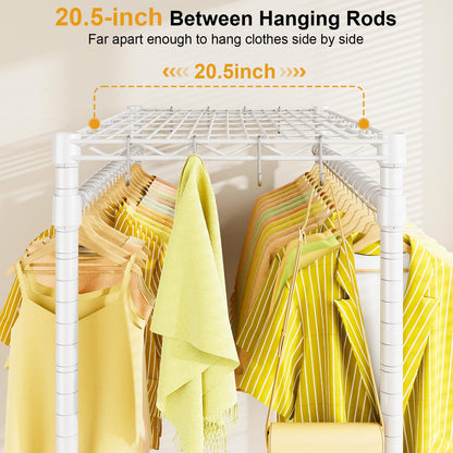 ULIFHOME P4 Rolling Clothes Rack Heavy Duty, Clothing Racks for Hanging Clothes, Freestanding Garment Racks with Wheels, Metal Portable Closet Rack 35.5''W × 20.5''D × 80.5''H, Max Load 560Lbs, White
