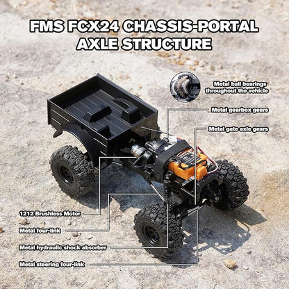 EAZYRC FMS FCX24 Power Wagon 1/24 RC Crawler Brushless 4x4 RTR Rock Crawler with Metal Suspension 2-Speed Transmission PC Hard Body – RC Car for Adults and Gift