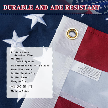 American Flag 10x15 Ft Indestructible Outdoor, Longest Lasting, Heavy Duty, TearProof Polyester, Fade Resistant, High Wind US Outside Flags with Embroidered Stars, Sewn Stripes, Brass Grommets