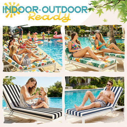 Folding Long Bench Cushion – Outdoor Cushioned Foam Pad for Pool, Patio, Beach, Lawn & Camping | Thick Padding, Lightweight & Easy to Store | Versatile Lounge Mat (2, Blue White Stripe（72X21X3in）)
