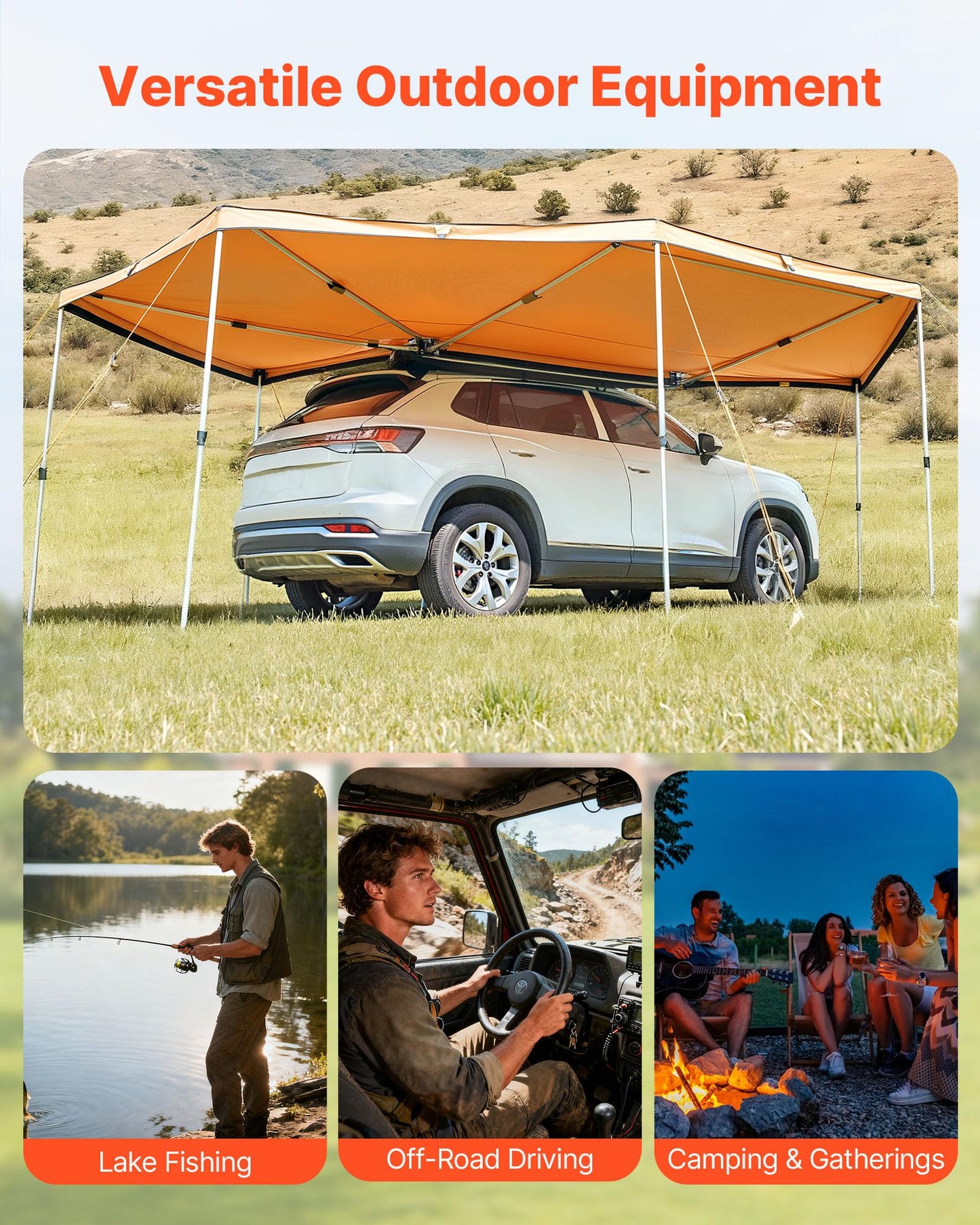 VEVOR 270 Degree Awning, 133 sq.ft Passenger Side Vehicle Awning, UV50+ Waterproof Car Side Awnings with Carry Bag, All-Weather Overland Awnings Car Shelter for SUV Van Truck Camping