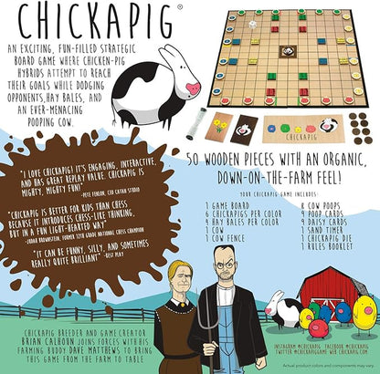 Buffalo Games Chickapig Board Game - A Strategic Board Game Where Chicken-Pig Hybrids Attempt to Reach Their Goal While Dodging Opponents Hay Bales and an Ever-Menacing Pooping Cow.
