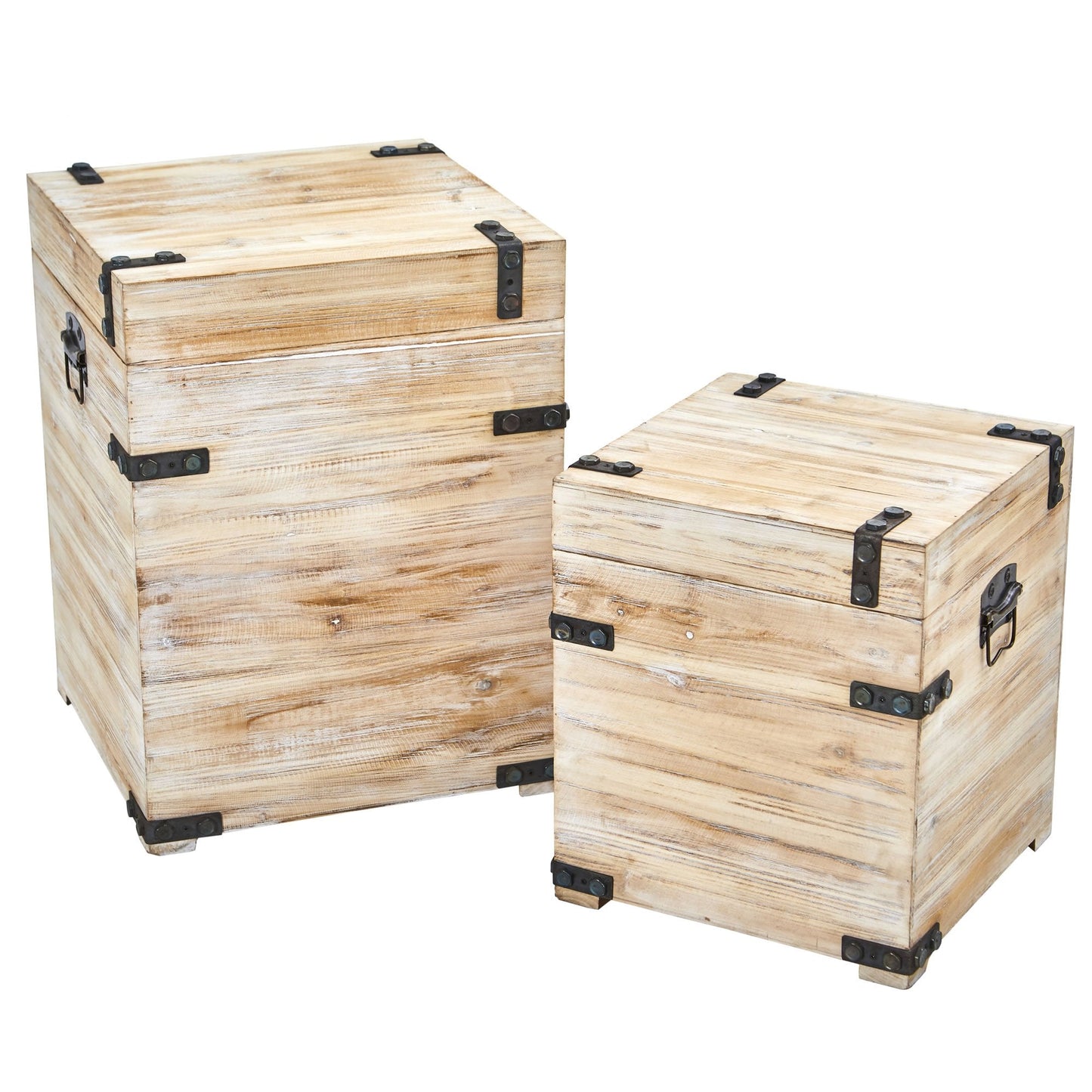 Nearly Natural Decorative White Wash Storage Boxes-Trunks with Metal Detail (Set of 2)