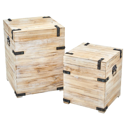 Nearly Natural Decorative White Wash Storage Boxes-Trunks with Metal Detail (Set of 2)